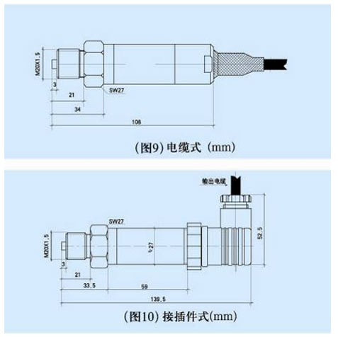 笔杆式压力变送器结构尺寸图