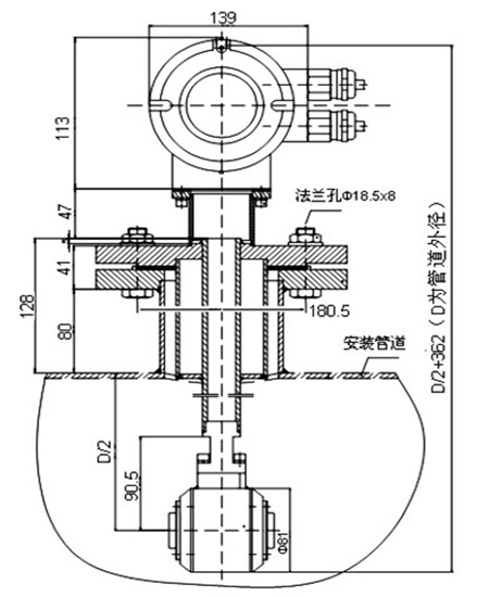 电磁流量计安装结构示意图